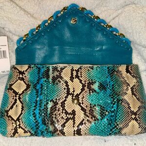 VINTAGE MICHAEL KORS Teal and Brown Snakeskin Clutch